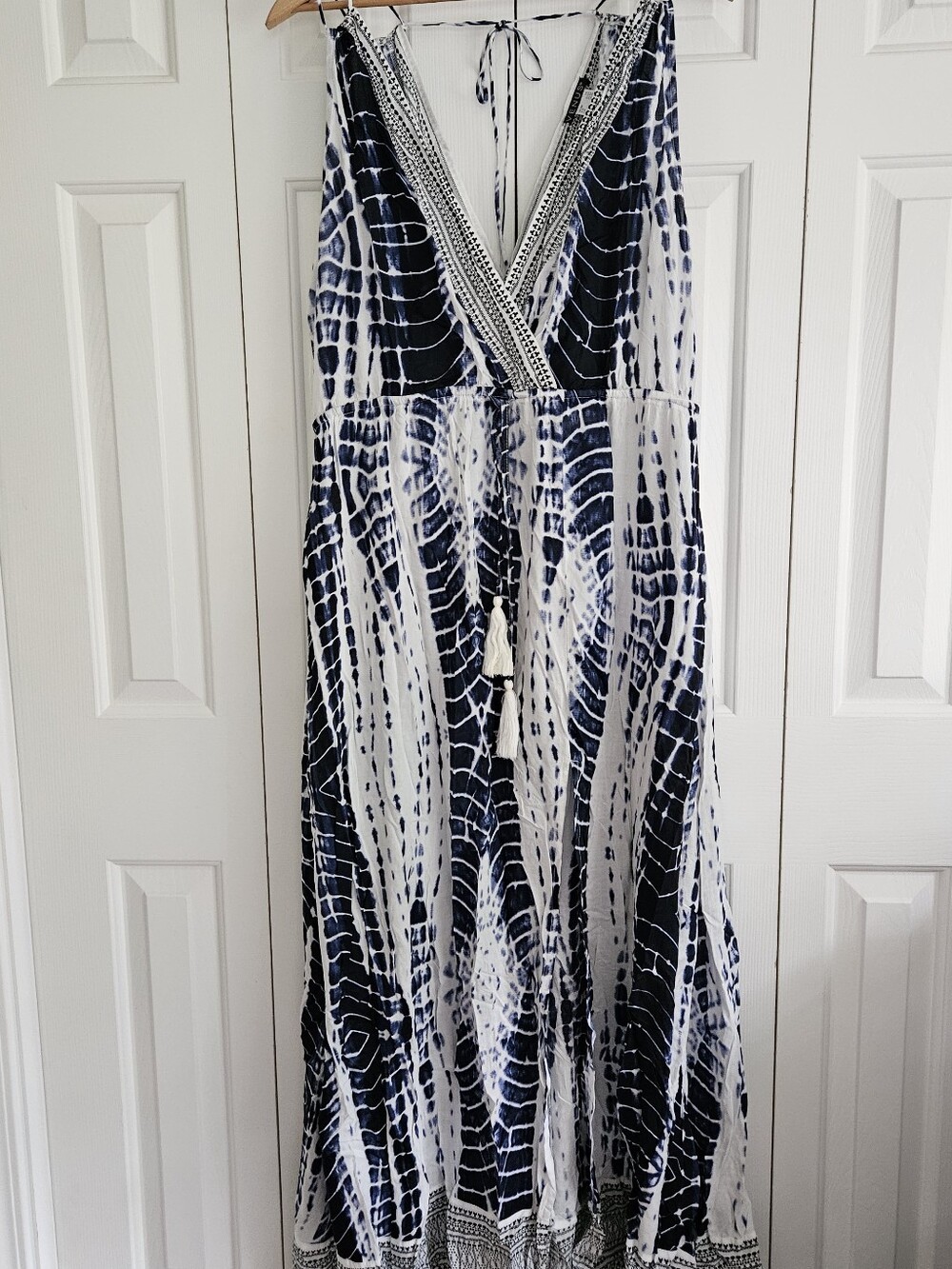 VENUS Navy and White Tie-Dye Maxi Swim Coverup